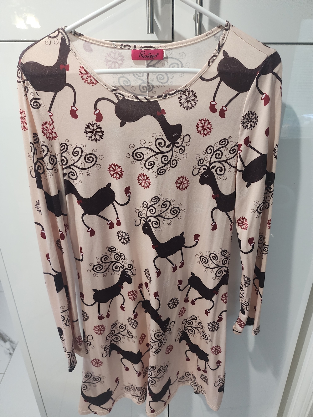 Raisins Beige Reindeer Print Long Sleeve Dress